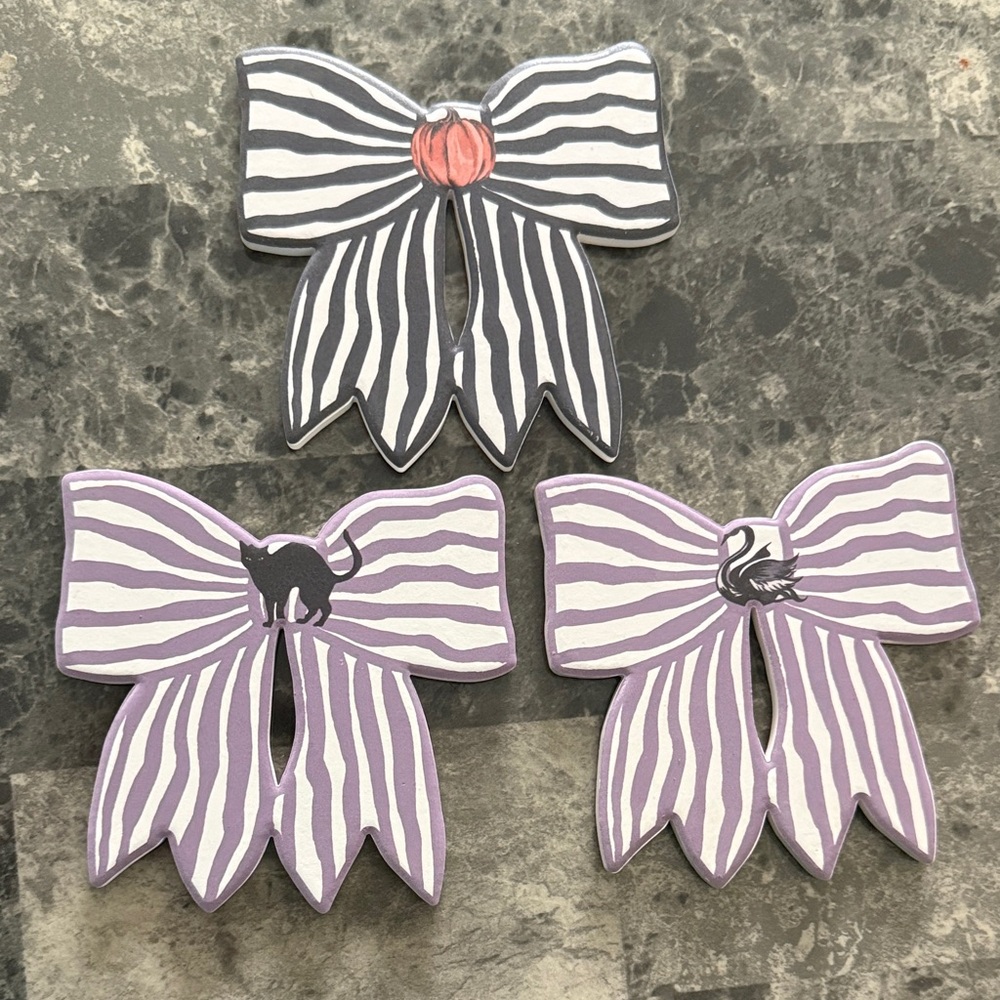 Striped Bow coasters - Black, Purple, and White